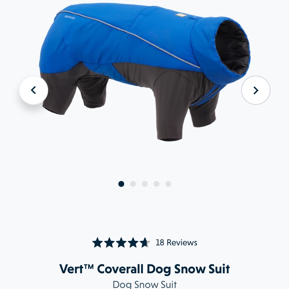 RuffWear Vert Coverall Dog Snow Suit - Blue and Black.